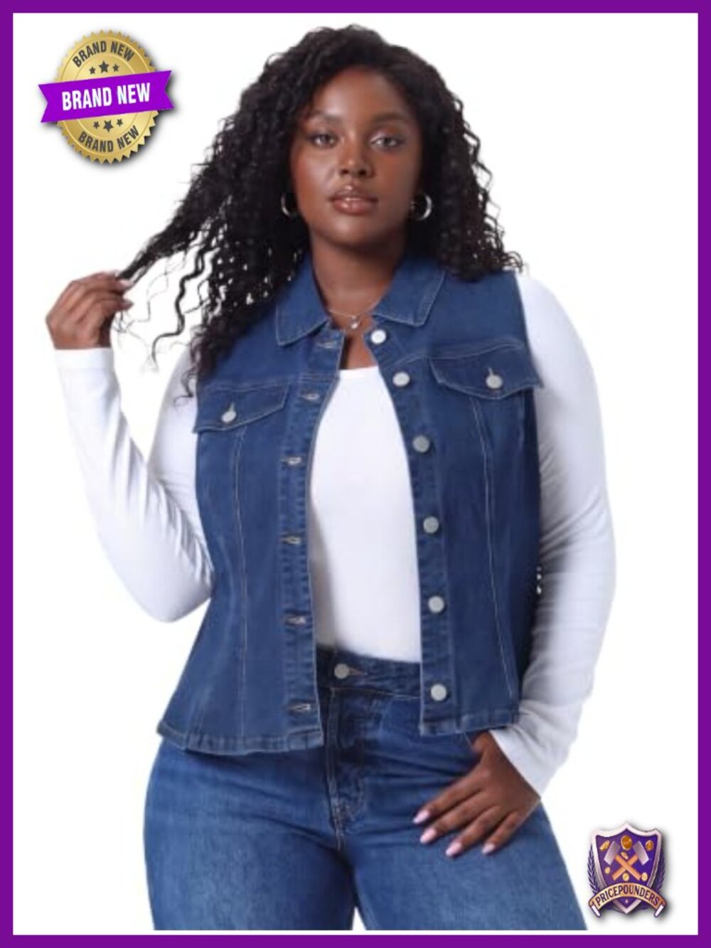 Plus Size Cropped Denim Vest Peplum Notched Lapel Button Front Sleeveless